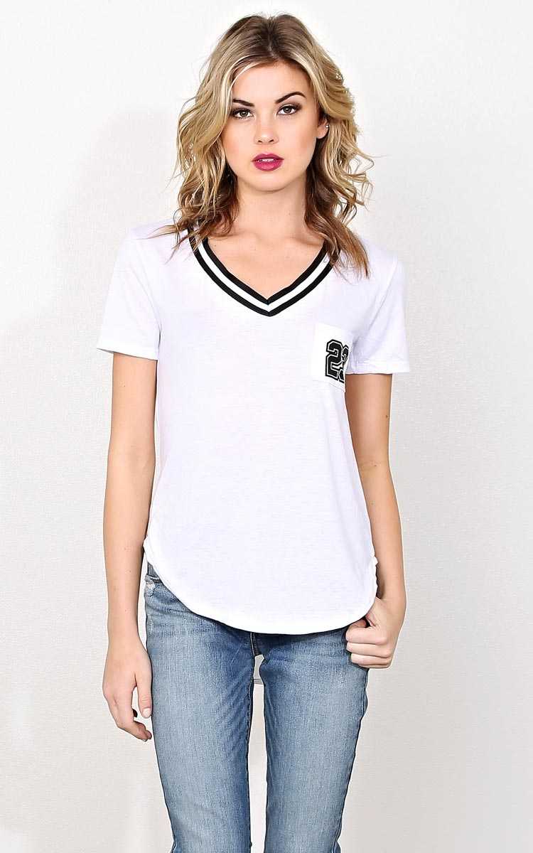 BROOKLYN 23 Ringer Top - - White in Size by Styles For Less