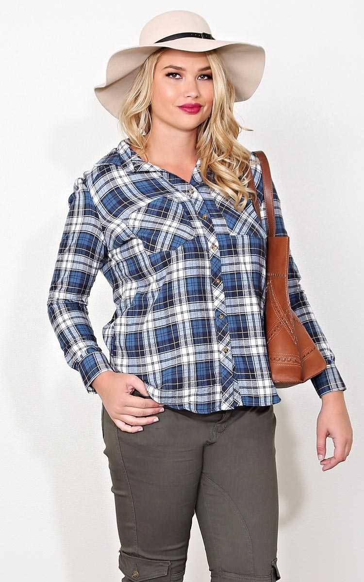 Plus Size Ski Slopes Flannel Plaid Top - Blue Combo in Size by Styles For Less