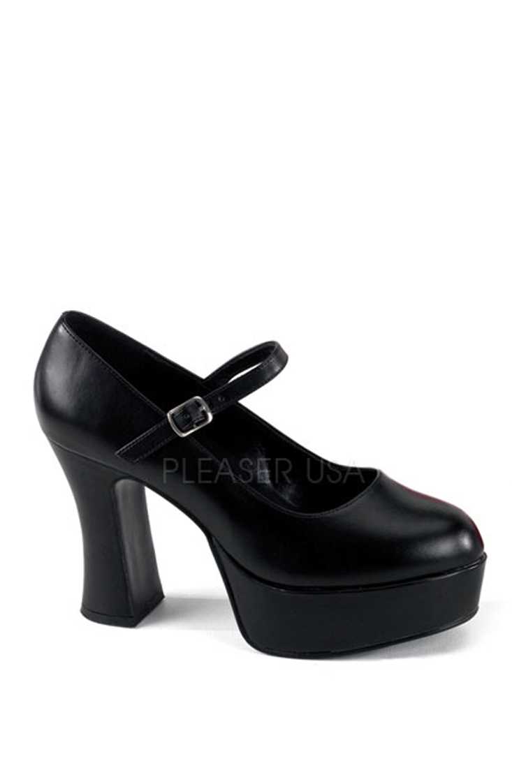 Black Maryjane Chunky Platform High Heels Faux Leather