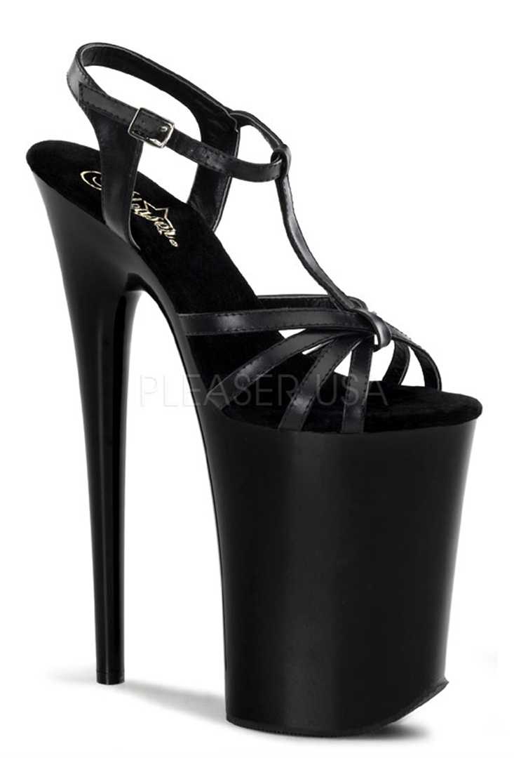 Black T Strappy Extreme High Heels Leather