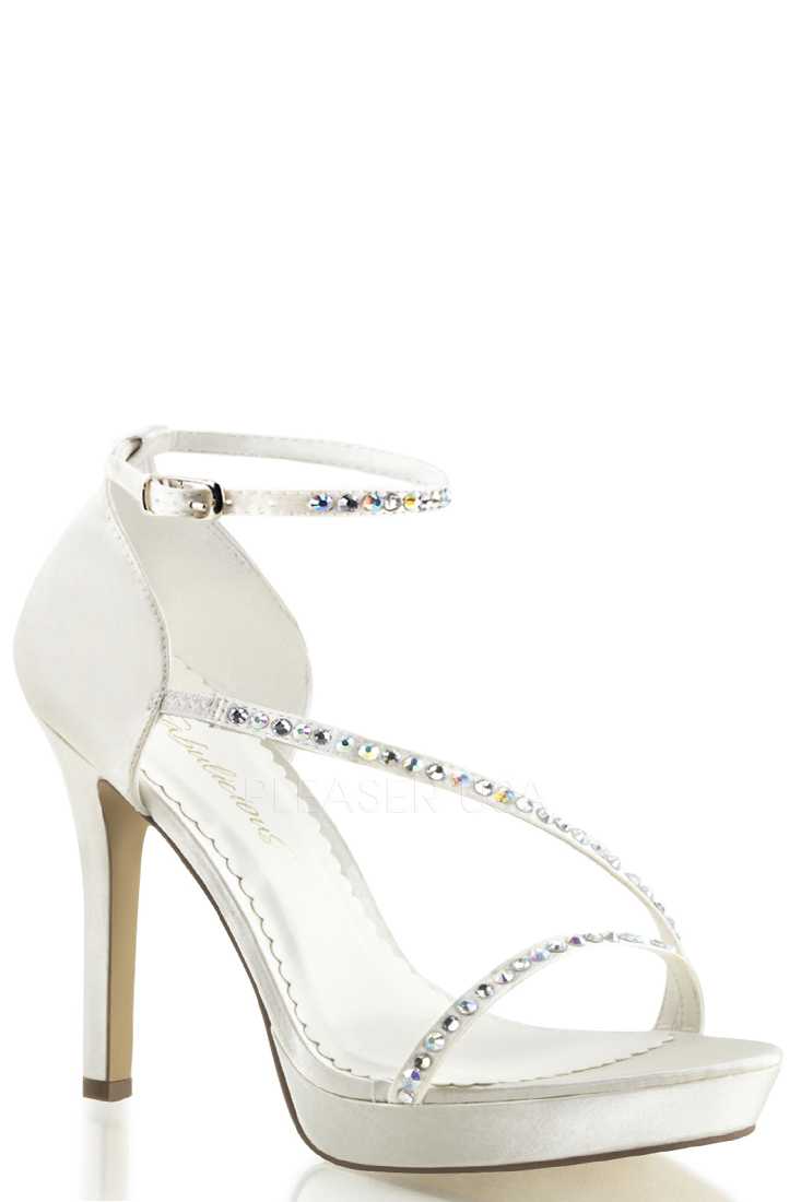 Ivory Metallic Asymmetrical Strappy High Heels Faux Leather