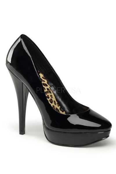 Black Patent Faux Leather Cheetah Platform Classic Platform Pump High Heels