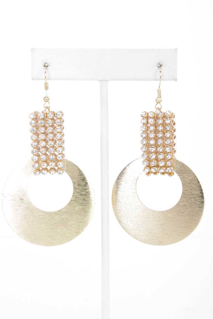 Gold High Polish Rhinestone Earrings