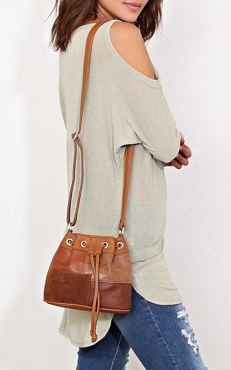 Patchwork Mini Bucket Bag - N/S - Cognac by Styles For Less