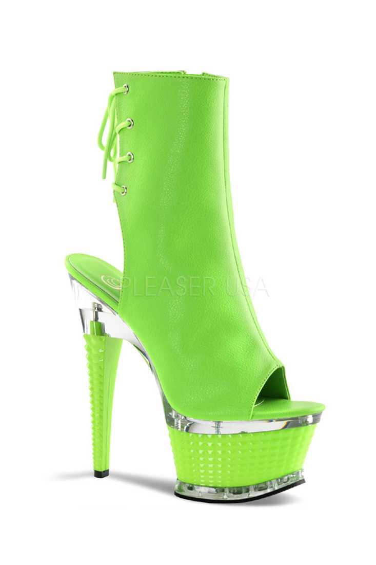 Neon Green Open Toe Platform High Heels Faux Leather