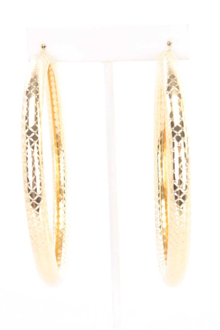 Gold Texture Thick Large Hoop Earrings