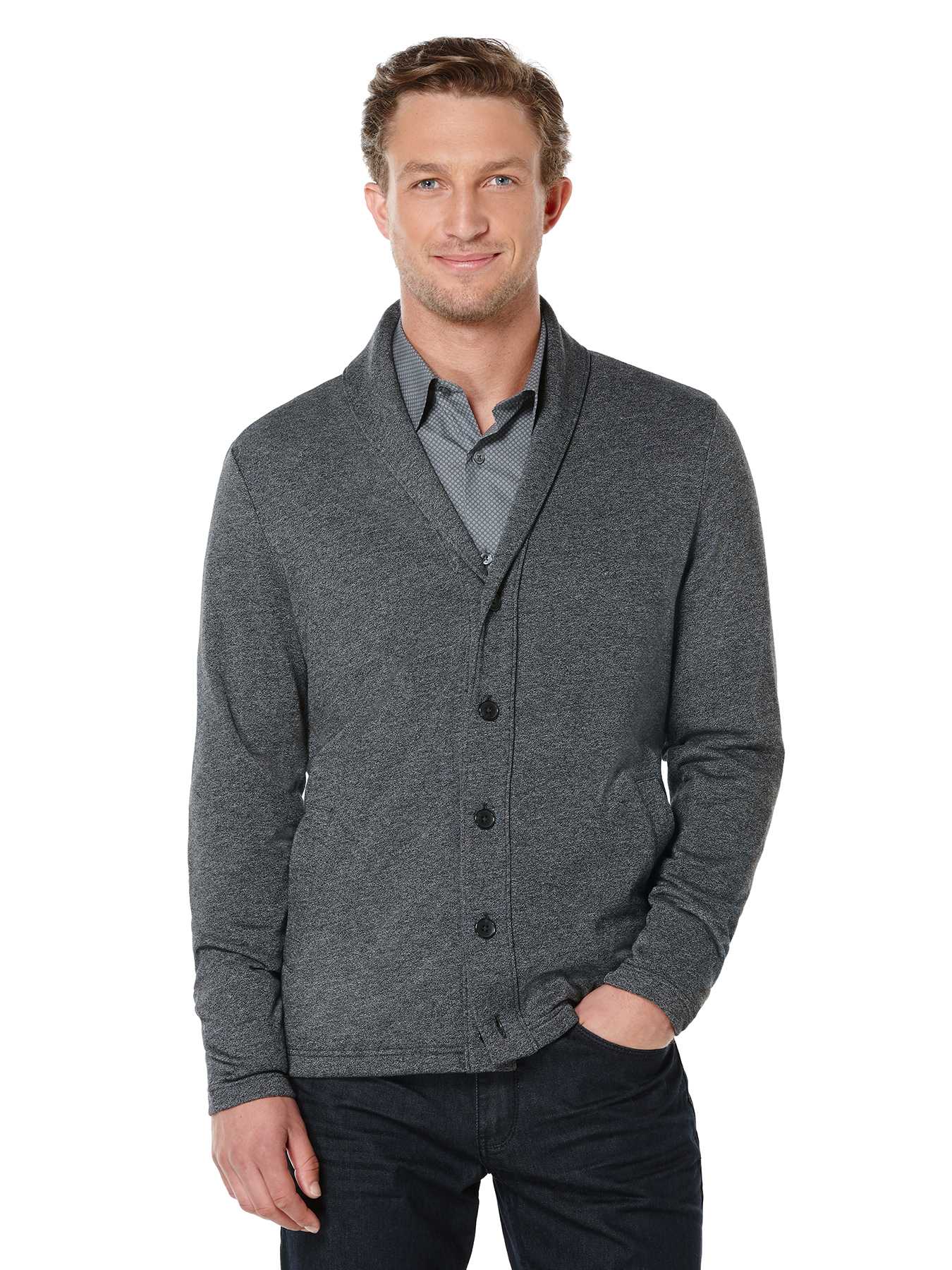 Perry Ellis Big and Tall Shawl Button Front Cardigan