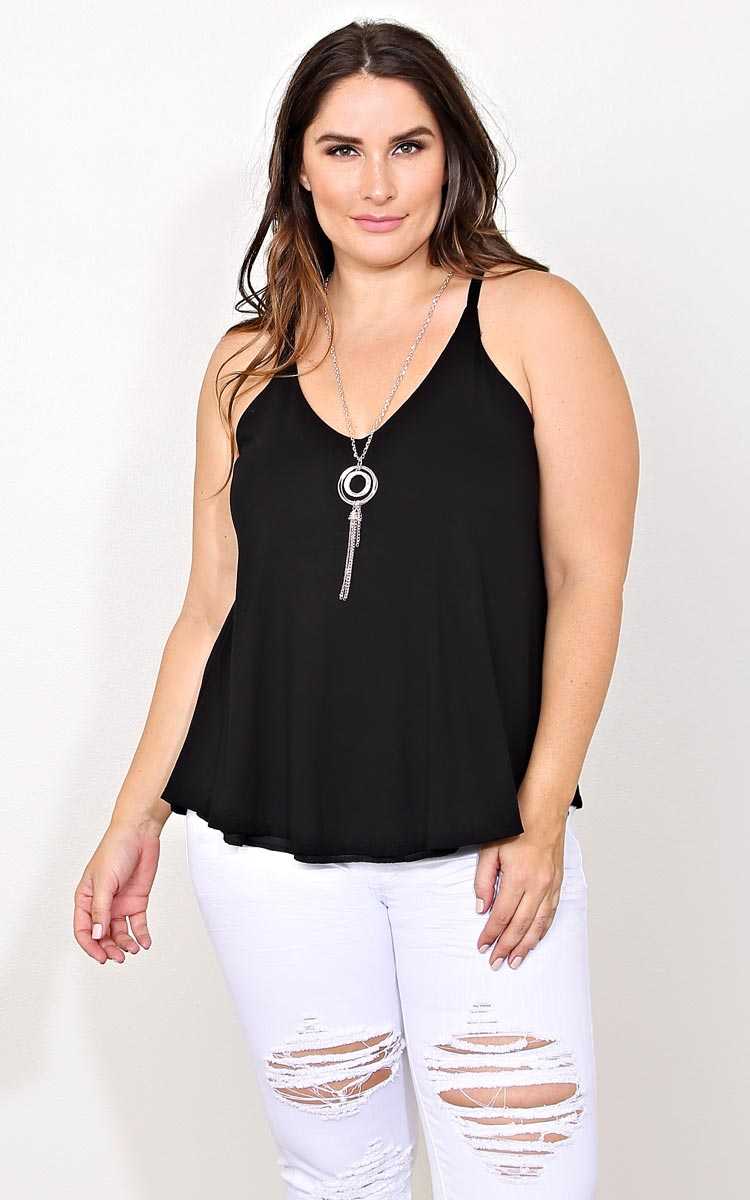 Plus Size Cadence Knit Necklace Tank - Black in Size 2X by Styles For Less