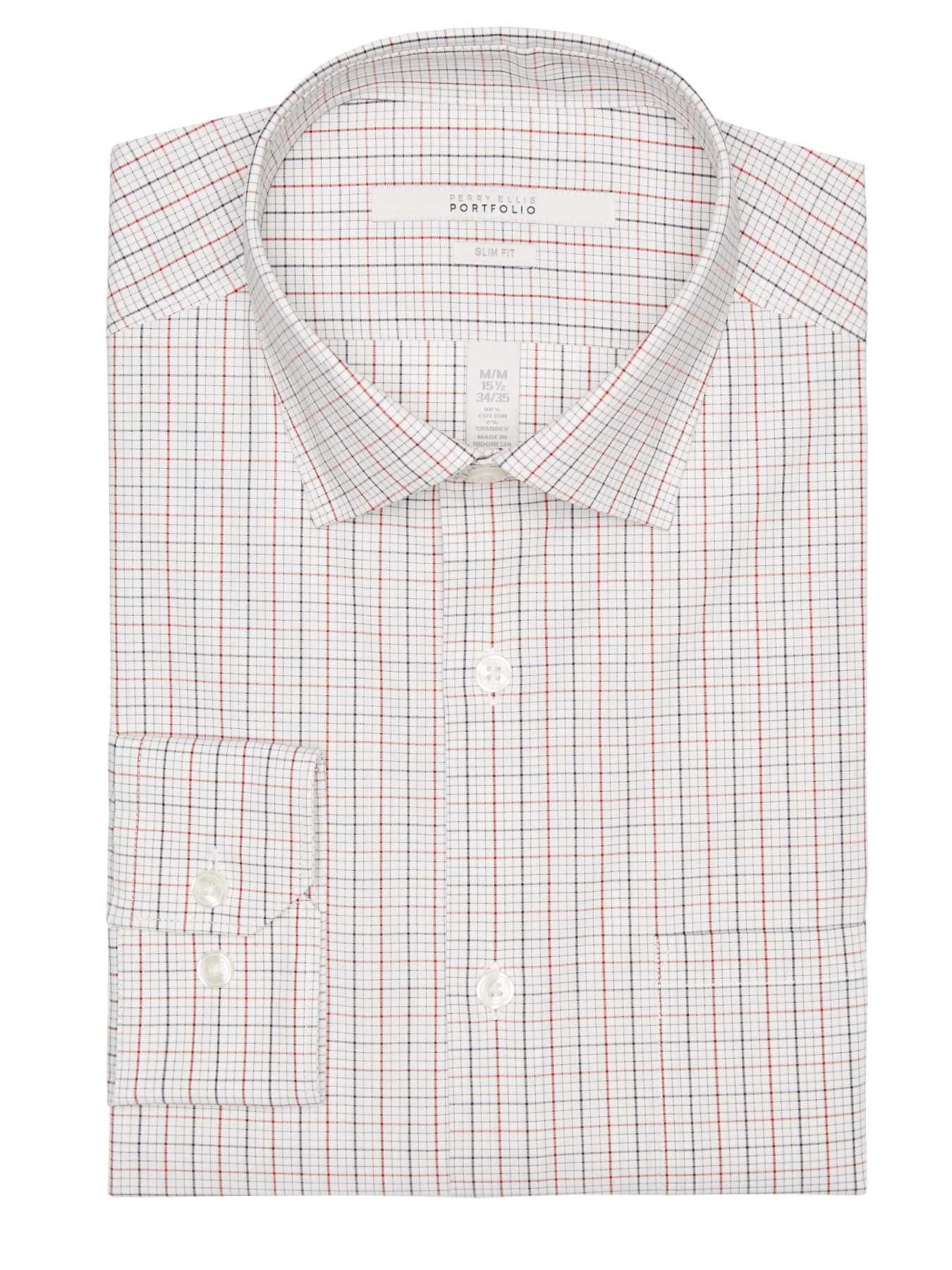 Perry Ellis Slim Fit Linear Check Dress Shirt
