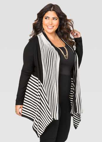 Striped Open Front Cardigan