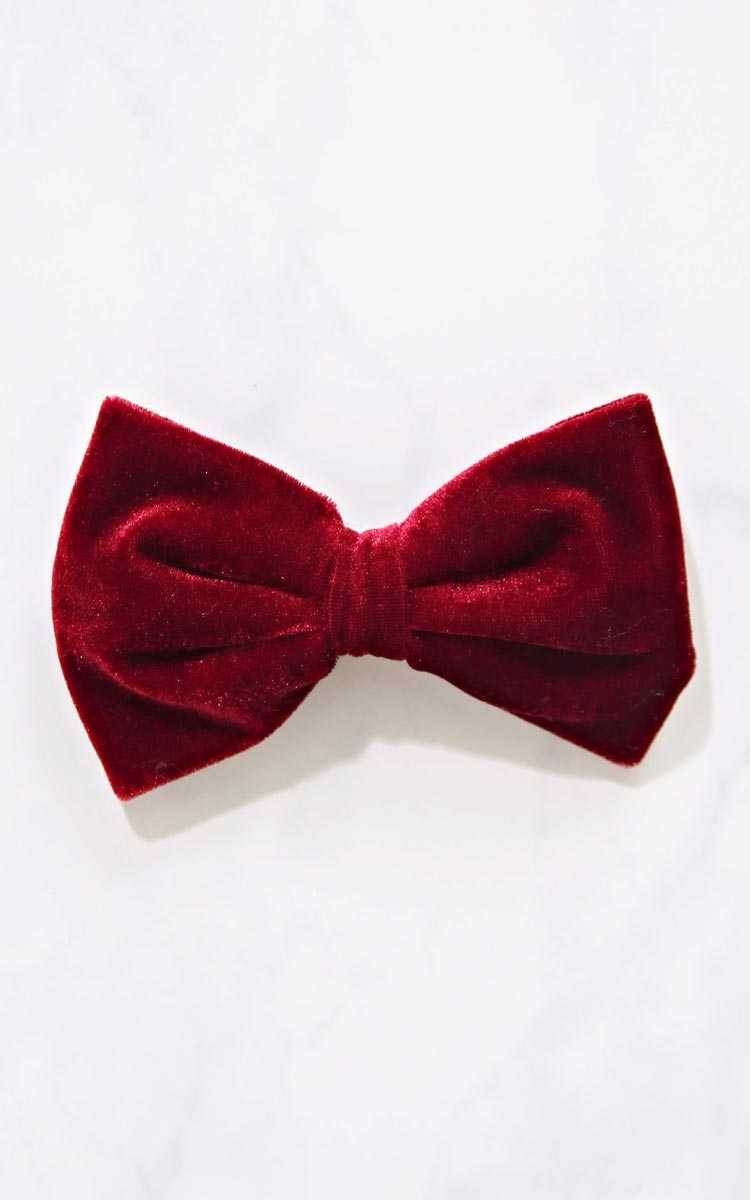 Festive Velvet Bow Clip - N/S - Burgundy by Styles For Less