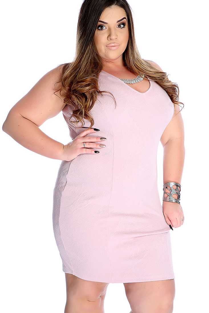 Sexy Dusty Pink Plus Size Sleeveless Fitted Cocktail Dress