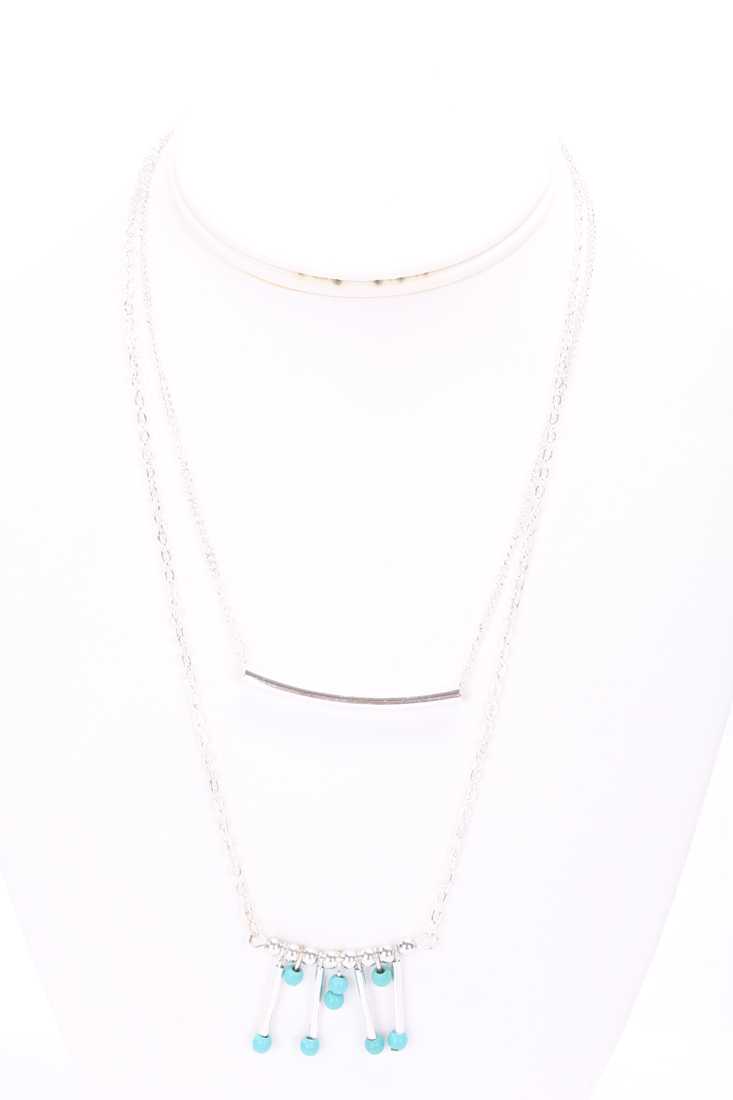 Silver Beaded High Polish Accent Layered Cascading Necklace