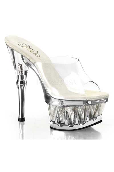 Silver Glitter Spike Carved Platform High Heels