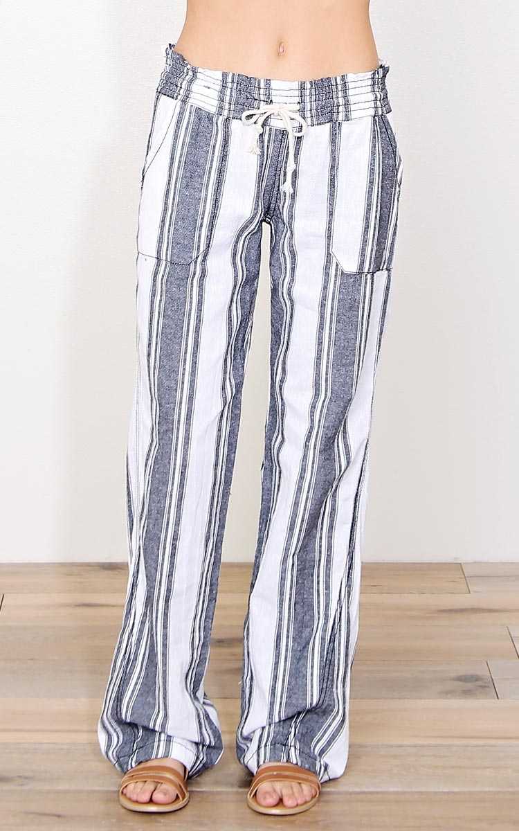 Harbor Bay Striped Linen Pants - MED - Ivory Combo in Size Medium by Styles For Less