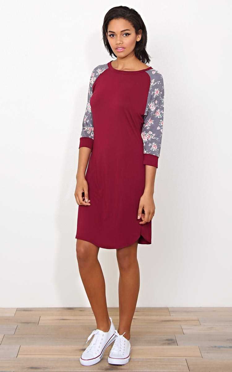 Everly Knit Tshirt Dress - - Burgundy in Size by Styles For Less
