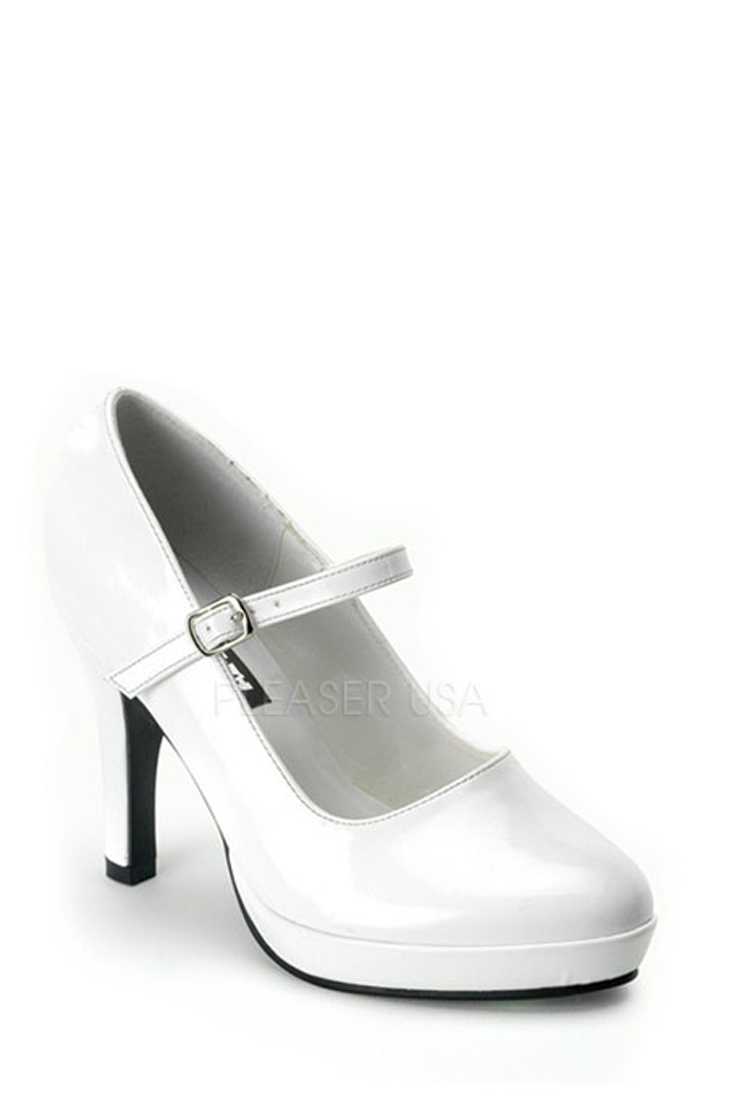 White Closed Toe Maryjane High Heels Patent