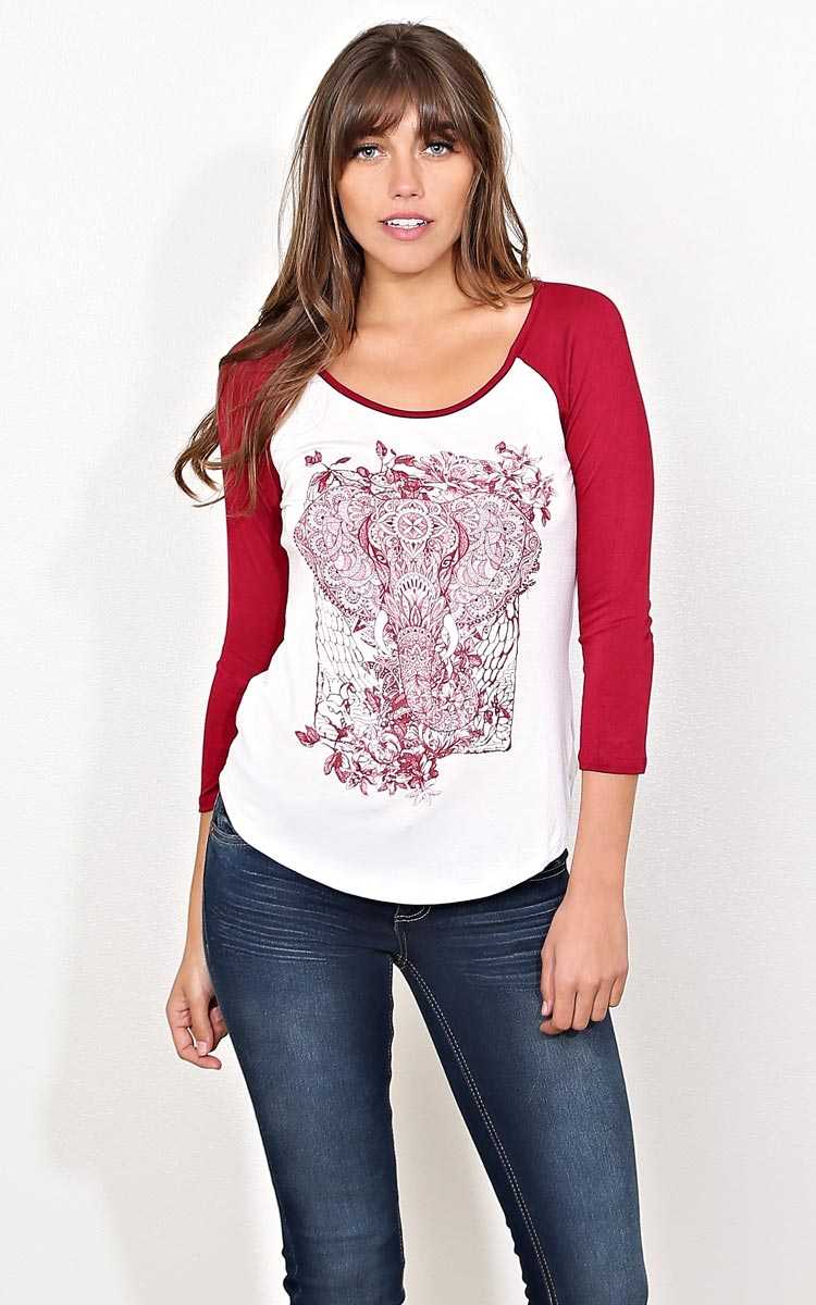 Elephant Monarch Knit Raglan - LGE - Wine Combo in Size Large by Styles For Less