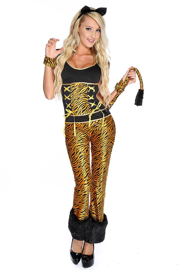 Sexy Tiger Lace Up Cut Out Costume