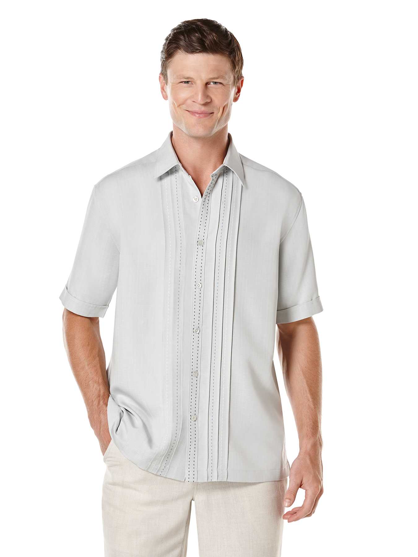 Cubavera Short Sleeve Pin Tucks With Pick Stitch