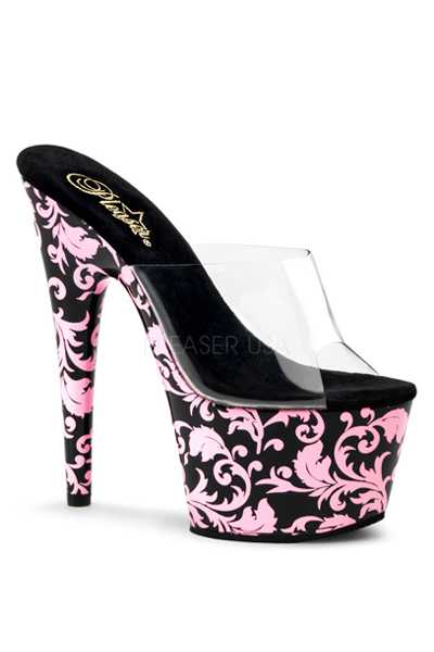 Clear Black Baby Pink Filigree Platform High Heels