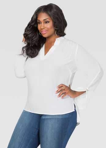 Pintuck Crepe Hi-Lo Blouse