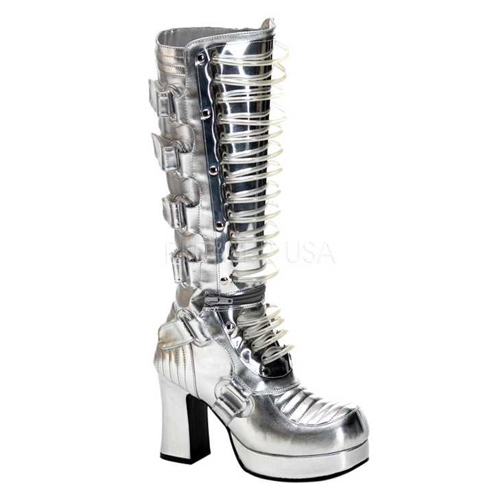Silver White UV Tube Chunky Boots Faux Leather