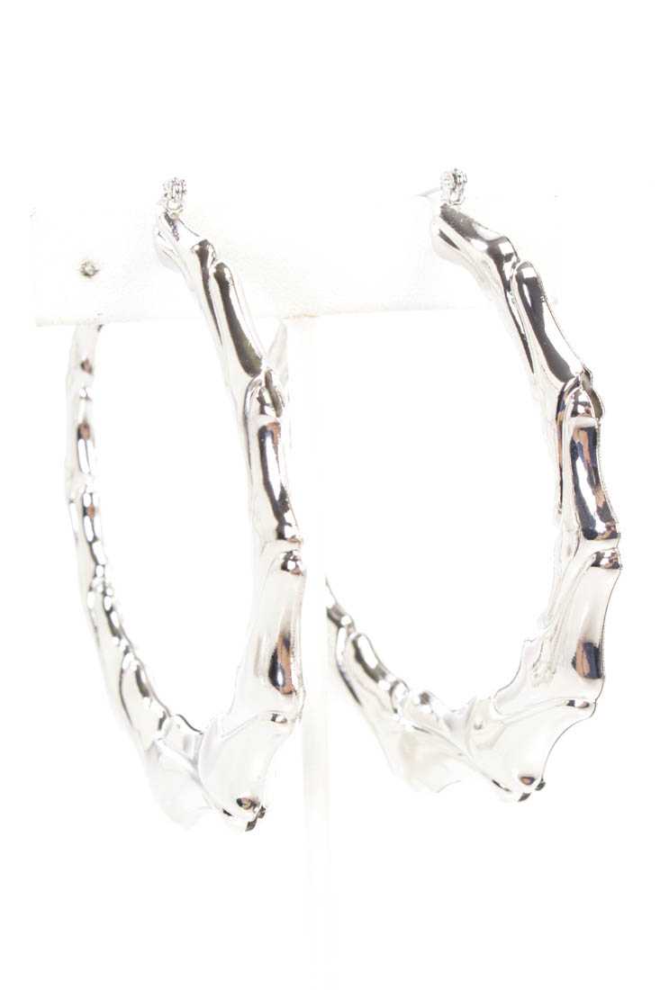 Silver High Polish Carved Design Hoop Earrings