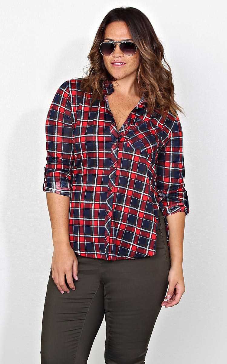 Plus Size Fall For You Knit Plaid Top - Navy Combo in Size by Styles For Less