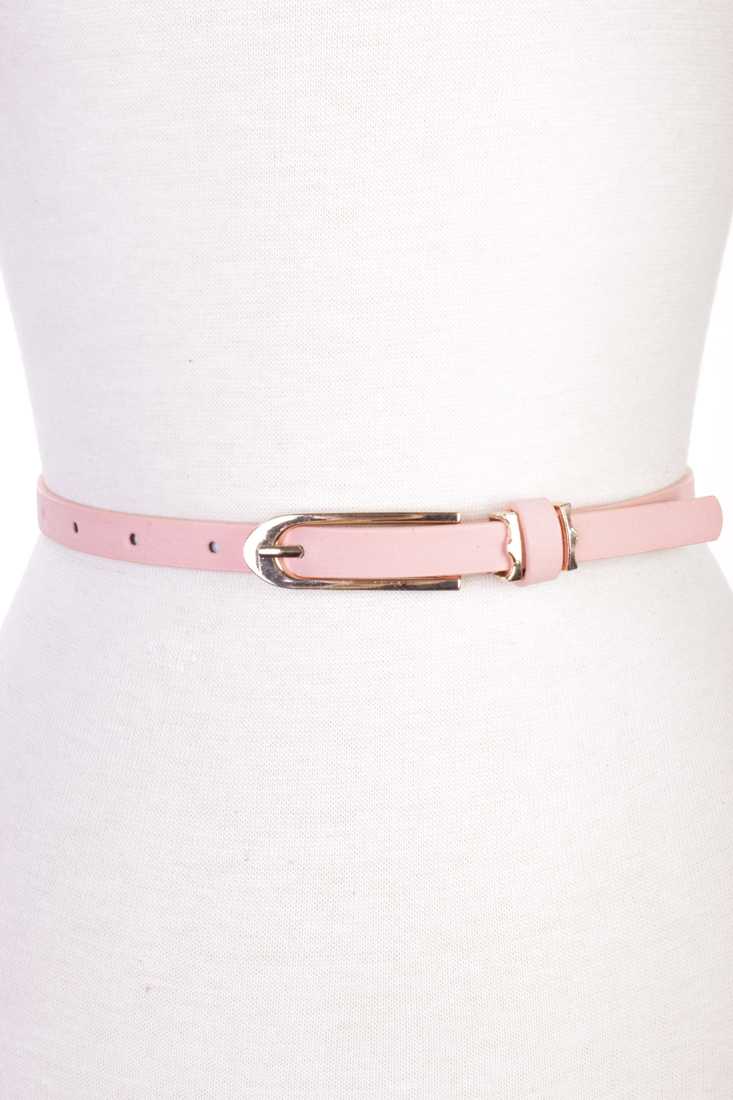 Dusty Pink Faux Leather High Polish Buckle Waist Belt