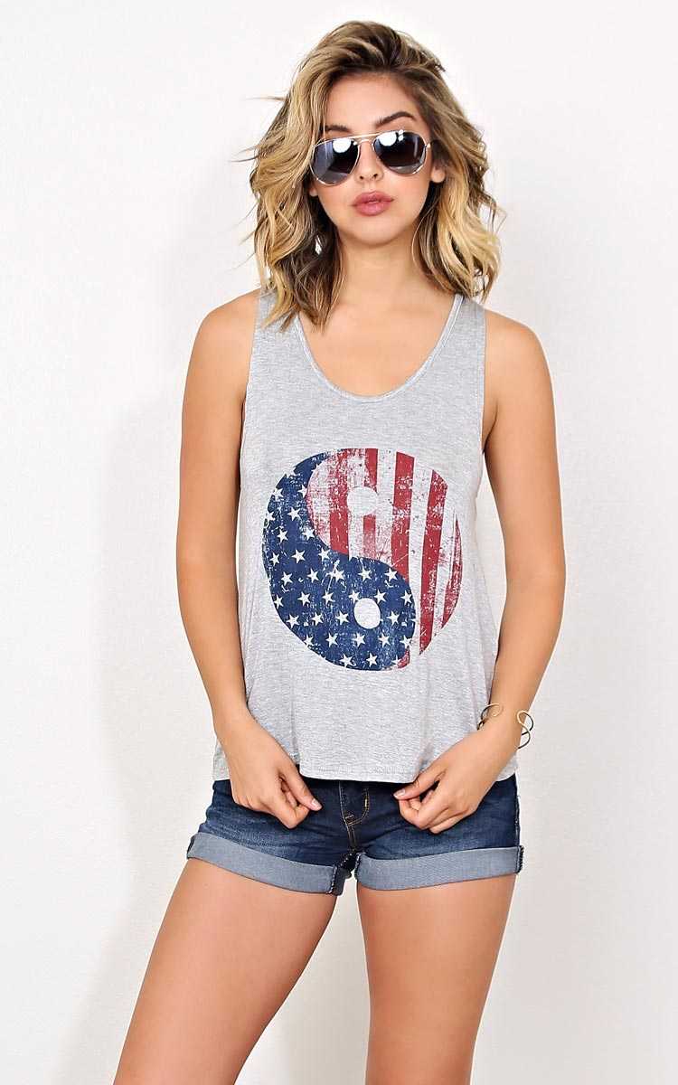 Ying Yang Americana Knit Tank - LGE - Heather in Size Large by Styles For Less