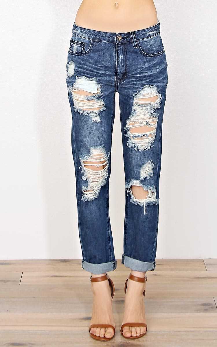 Machine Who Needs A Boyfriend Jeans - Med Destroyed in Size by Styles For Less