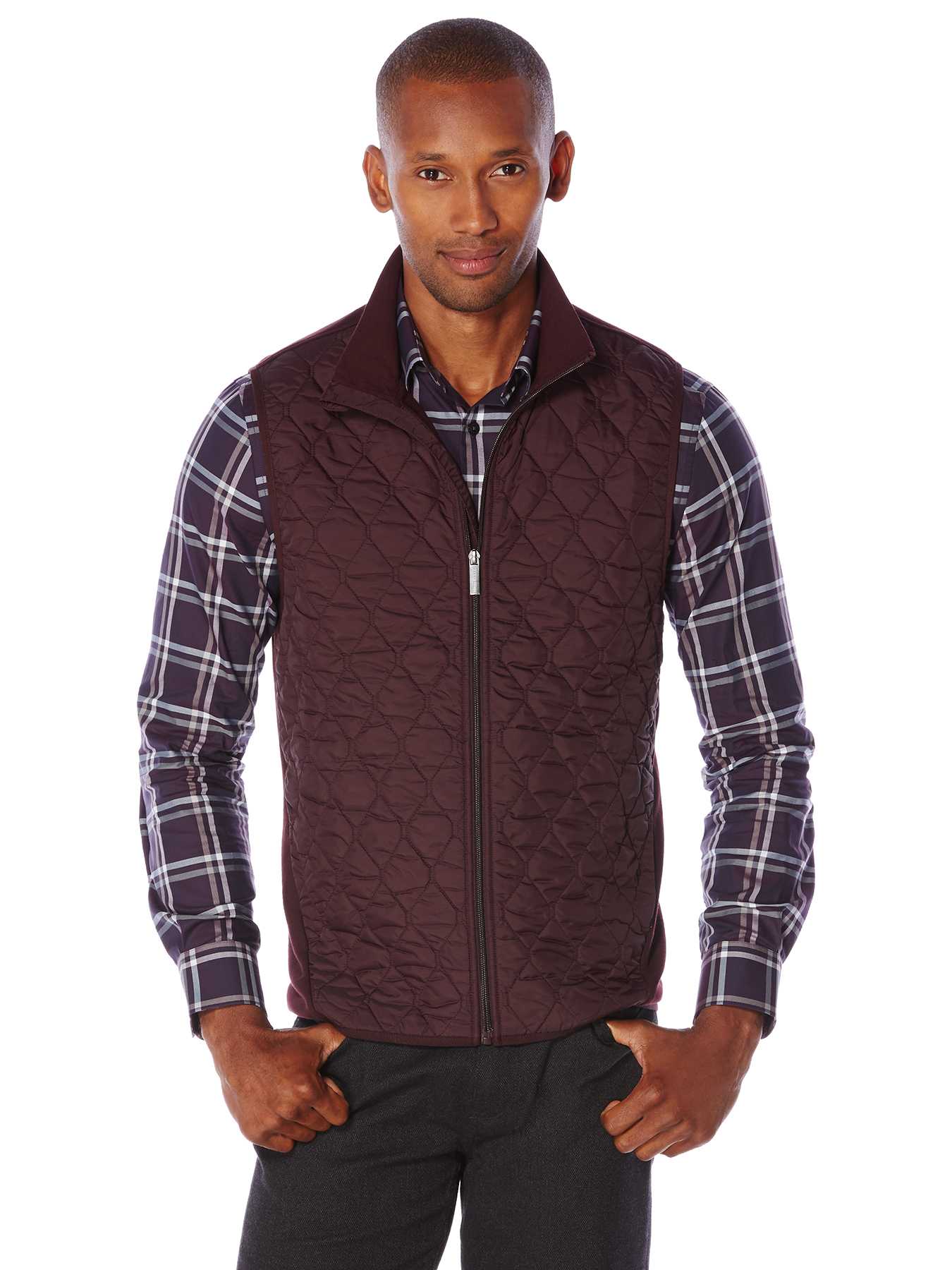 Perry Ellis Quilted Front Mixed Media Vest