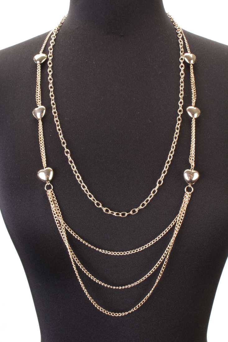 Gold High Polish Heart Draped Chain Necklace