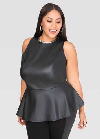 Zip Back Faux Leather Peplum Top