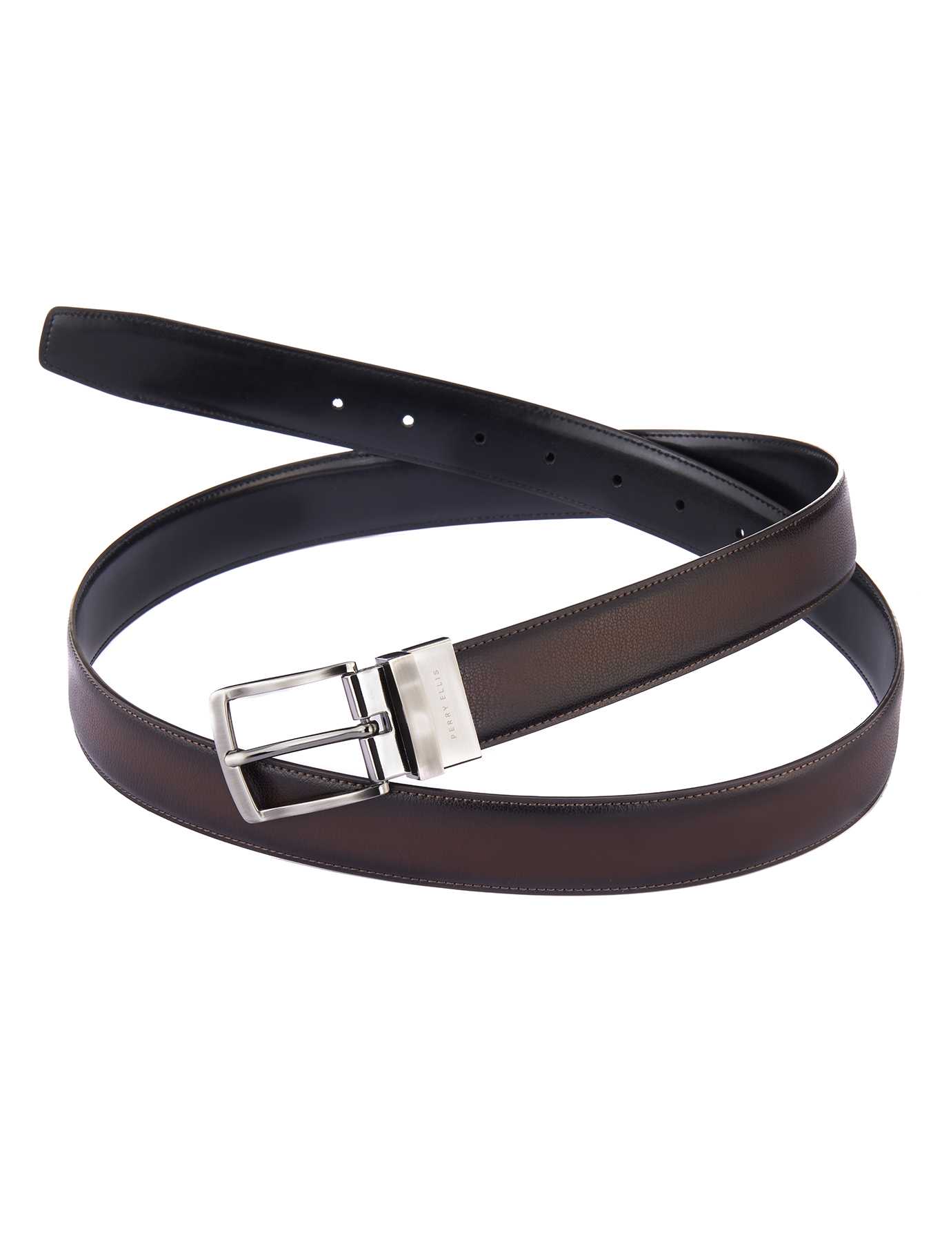 Perry Ellis Big and Tall Burnished Edge Leather Belt