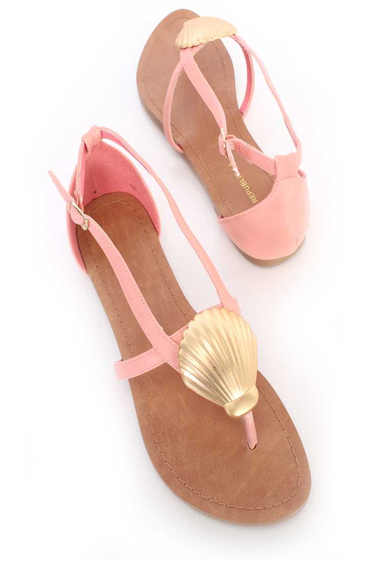 Blush Metallic Sea Shell Thong Sandals Faux Leather