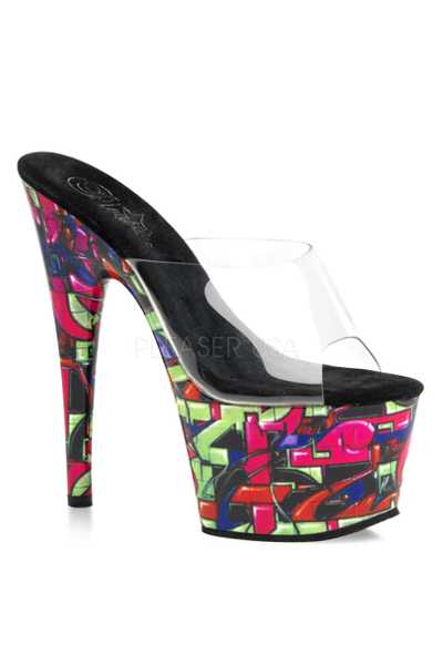 Clear Multi Graffiti Print Platform High Heels