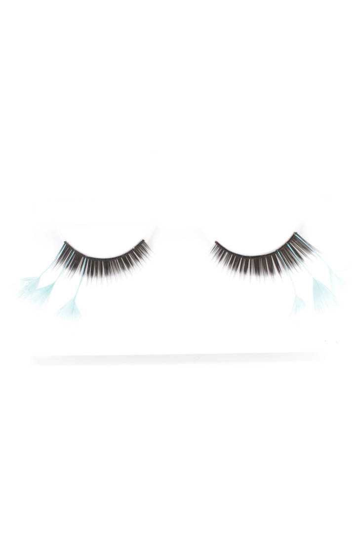 Mint Blue Feather Accent Faux Eyelashes