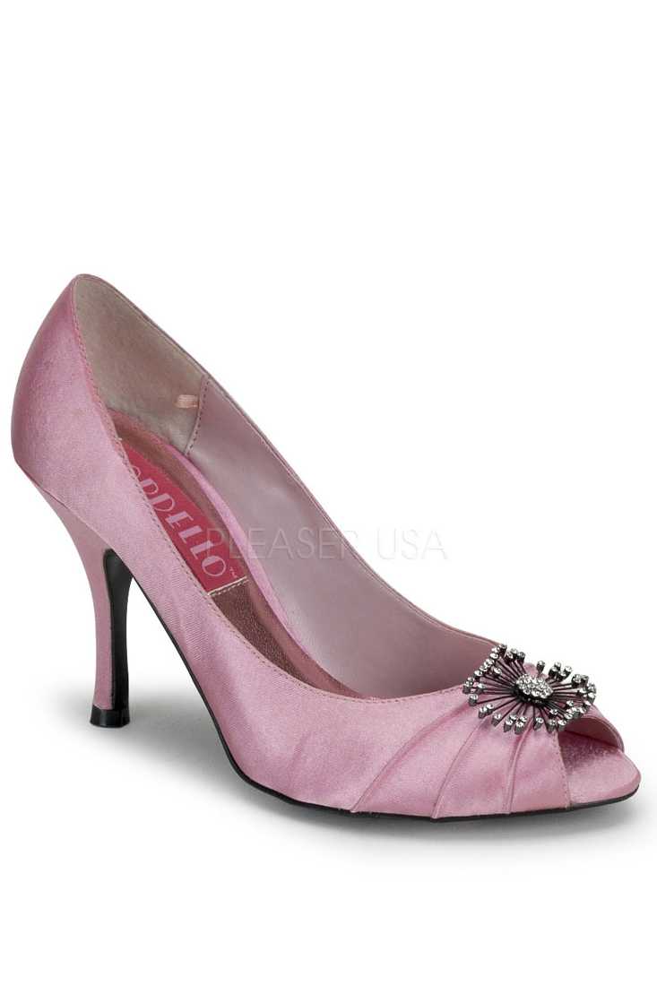 Baby Pink Pleated Peep Toe Single Sole Pump High Heels Satin