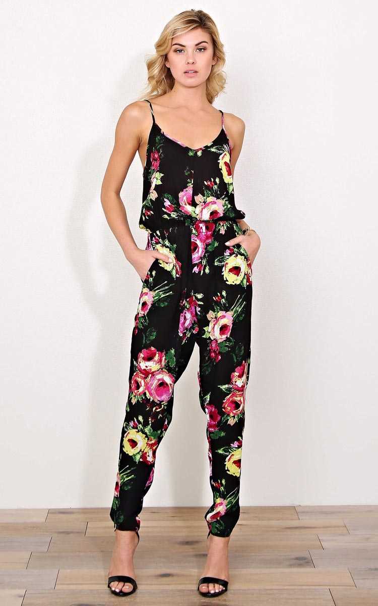 Eliza Floral Woven Jumpsuit - SML - Black Combo in Size Small by Styles For Less