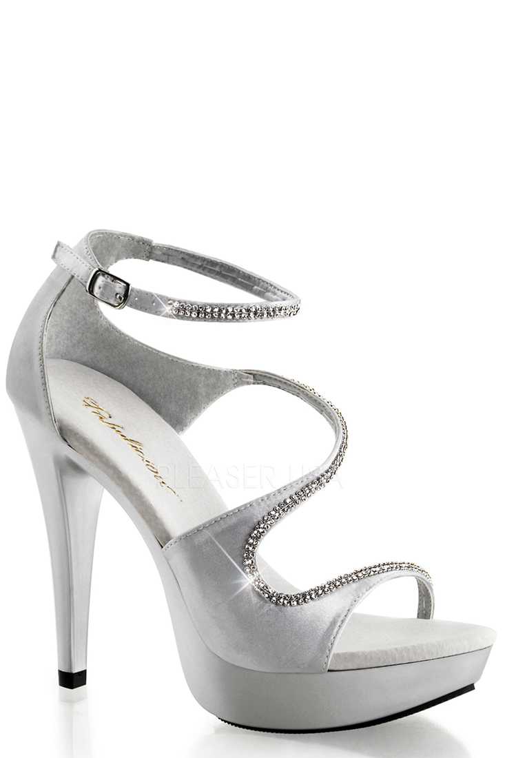 Silver Rhinestone Strappy High Heels Satin