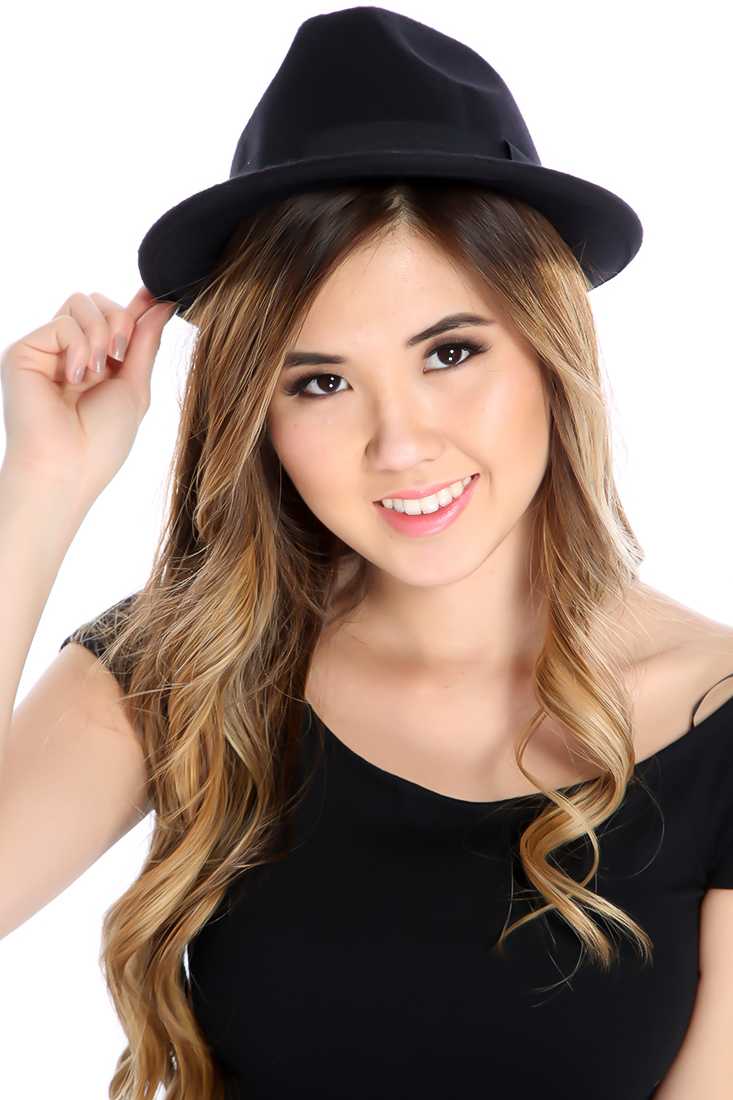 Black Ribbon Trim Fedora Hat