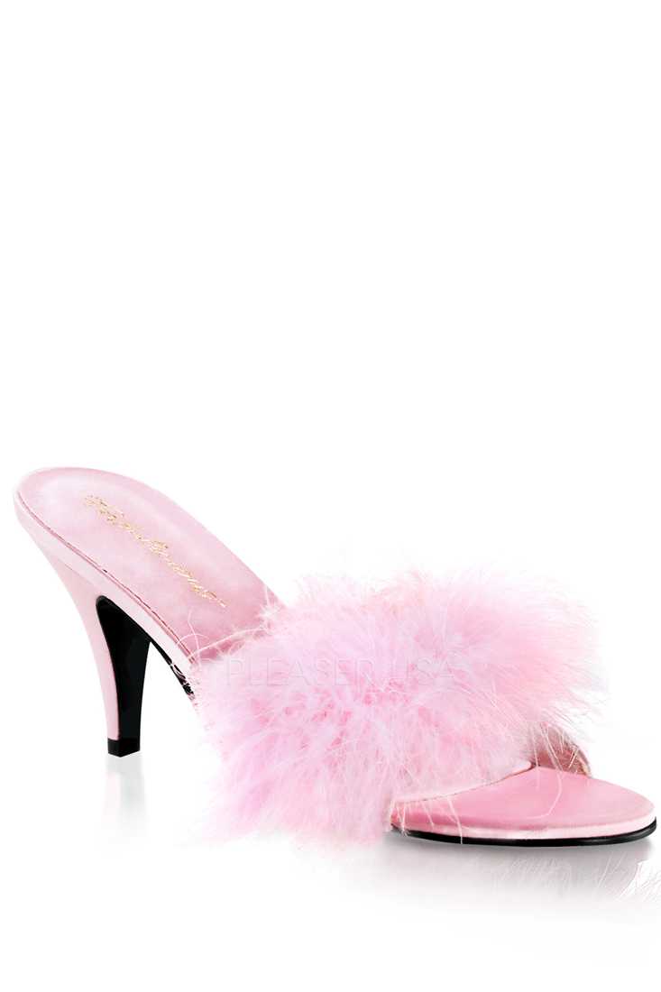 Baby Pink Satin Fur High Heels