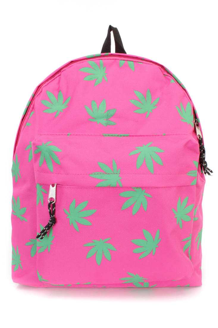 Fuchsia Canvas Herbal Leaf Print Backpack
