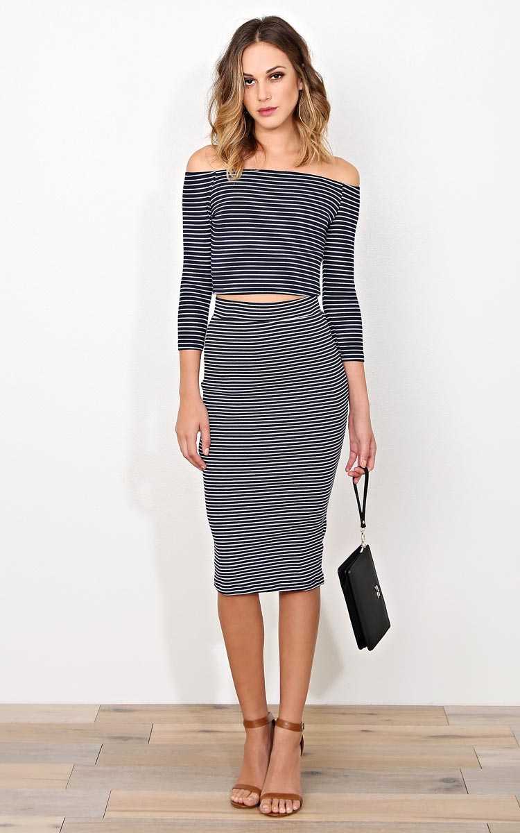 Deep Love Rib Knit Pencil Skirt - SML - Navy Combo in Size Small by Styles For Less