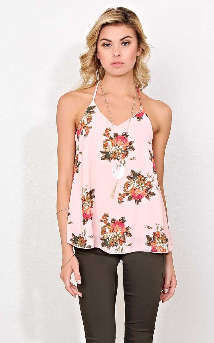 Vivienne Floral Necklace Top - - Pink Combo in Size by Styles For Less