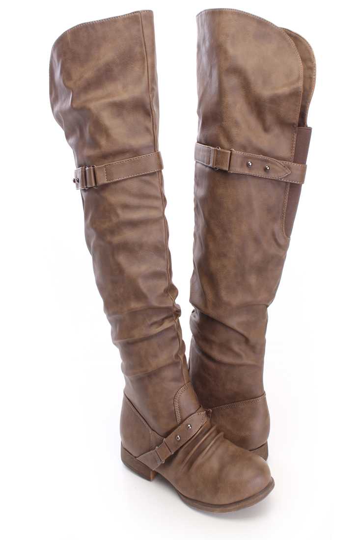 Cognac Thigh High Riding Boots Faux Leather