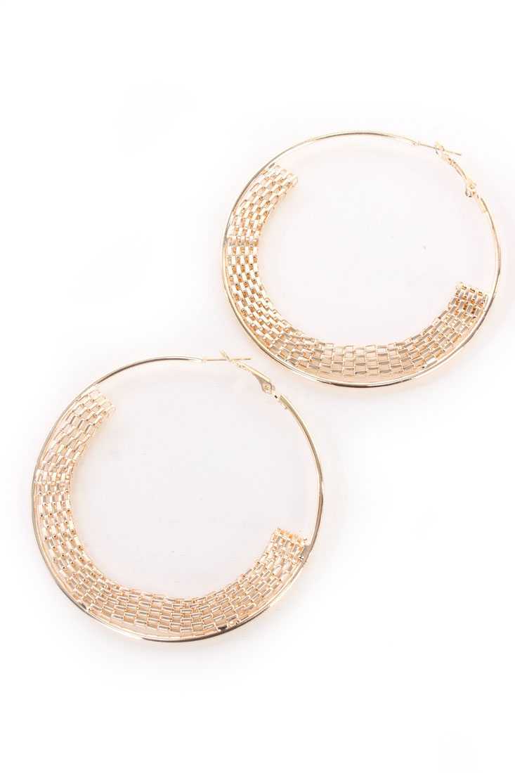 Gold Box Chain High Polish Hoop Earrings