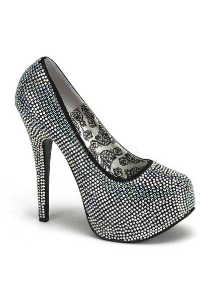 Iridescent Satin Rhinestone Platform Pump High Heels